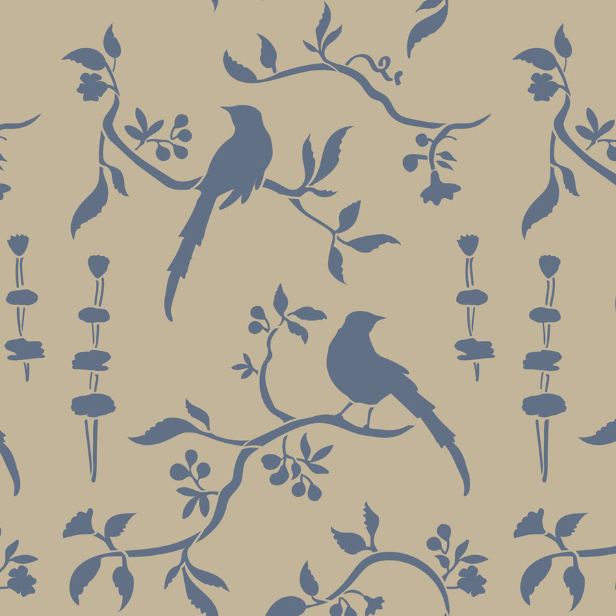 Chinoiserie is the extravagant, whimsical, dreamlike 17th Century Western interpretation of Chinese and East Asian artistic traditions. This Chinoiserie Bird stencil design has been inspired in particular by the exquisite hand painted wallpapers at the palace of Drottningholm in Sweden. Use for an elegant, glamorous or avant-garde look. Add touches of gold leaf for an authentically palatial finish.