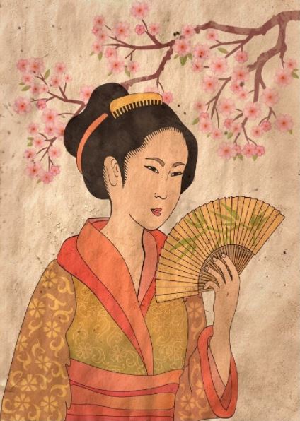 Geisha decoupage paper - Reversed