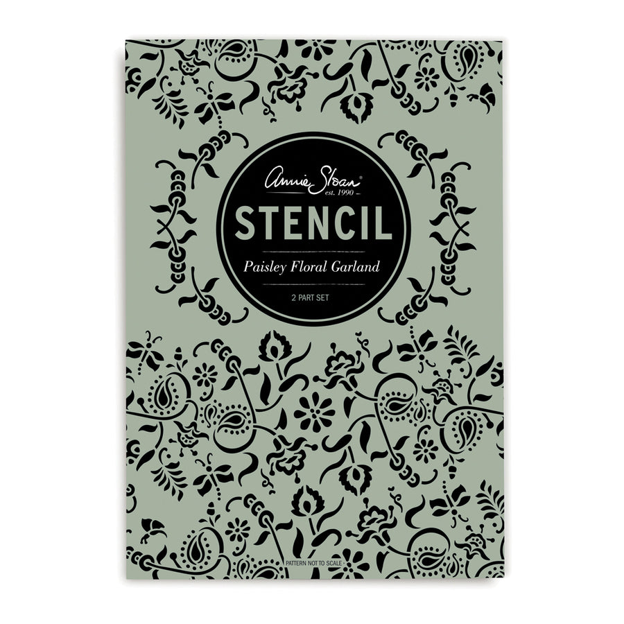 The Paisley Floral Garland stencil can be used as a flower string design along horizontal surfaces or repeated to create a high impact chintz look. The paisley shape synonymous with traditional Indian designs is inspired by the tropical mango – but named after the town of Paisley in Scotland (where many Kashmiri shawls were made). Paint in hot, spicy Chalk Paint® colours or indigo Oxford Navy to channel the Paisley Floral Garlands Annie was inspired by in Rajasthan.