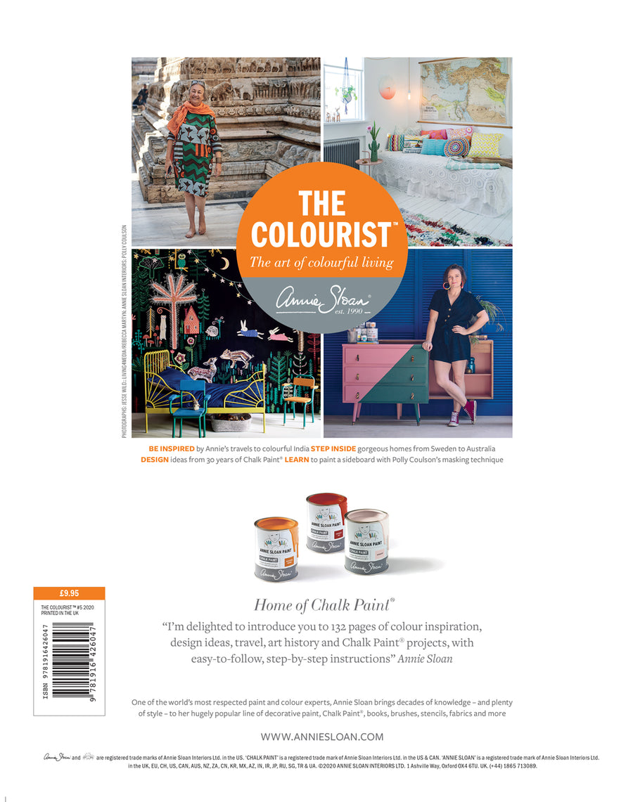 The Colourist is a unique Bookazine (editorial like a magazine, no adverts like a book) dedicated to sharing Annie Sloan’s passion for colour. It is a collectable, bi-annual publication featuring 132 carefully curated pages bound in a covetable cover.